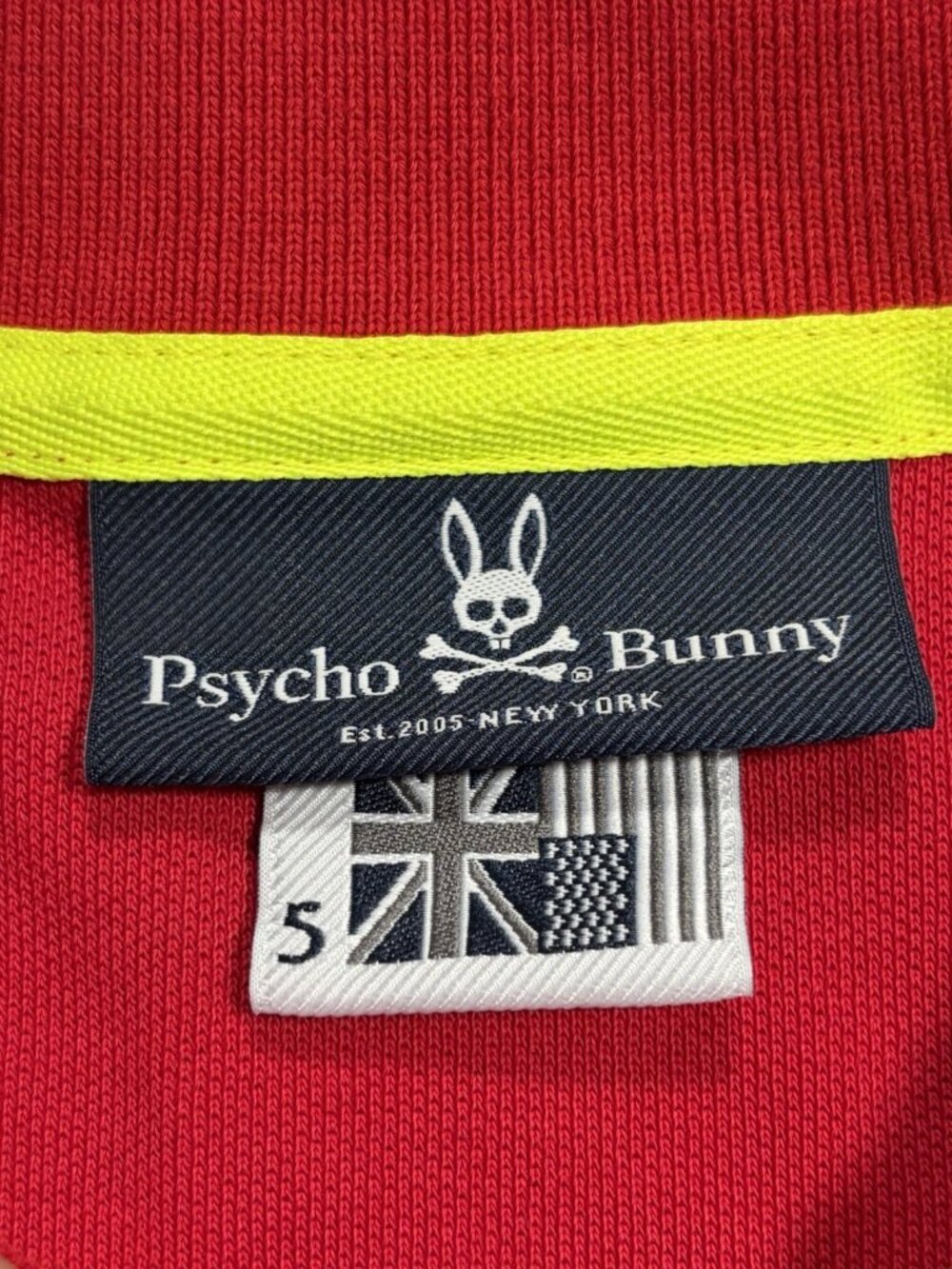 Psycho Bunny Men's Rio Red Yellow Gresham Tipped Short Sleeve Polo Shirt Sz 5 - Picture 7 of 11